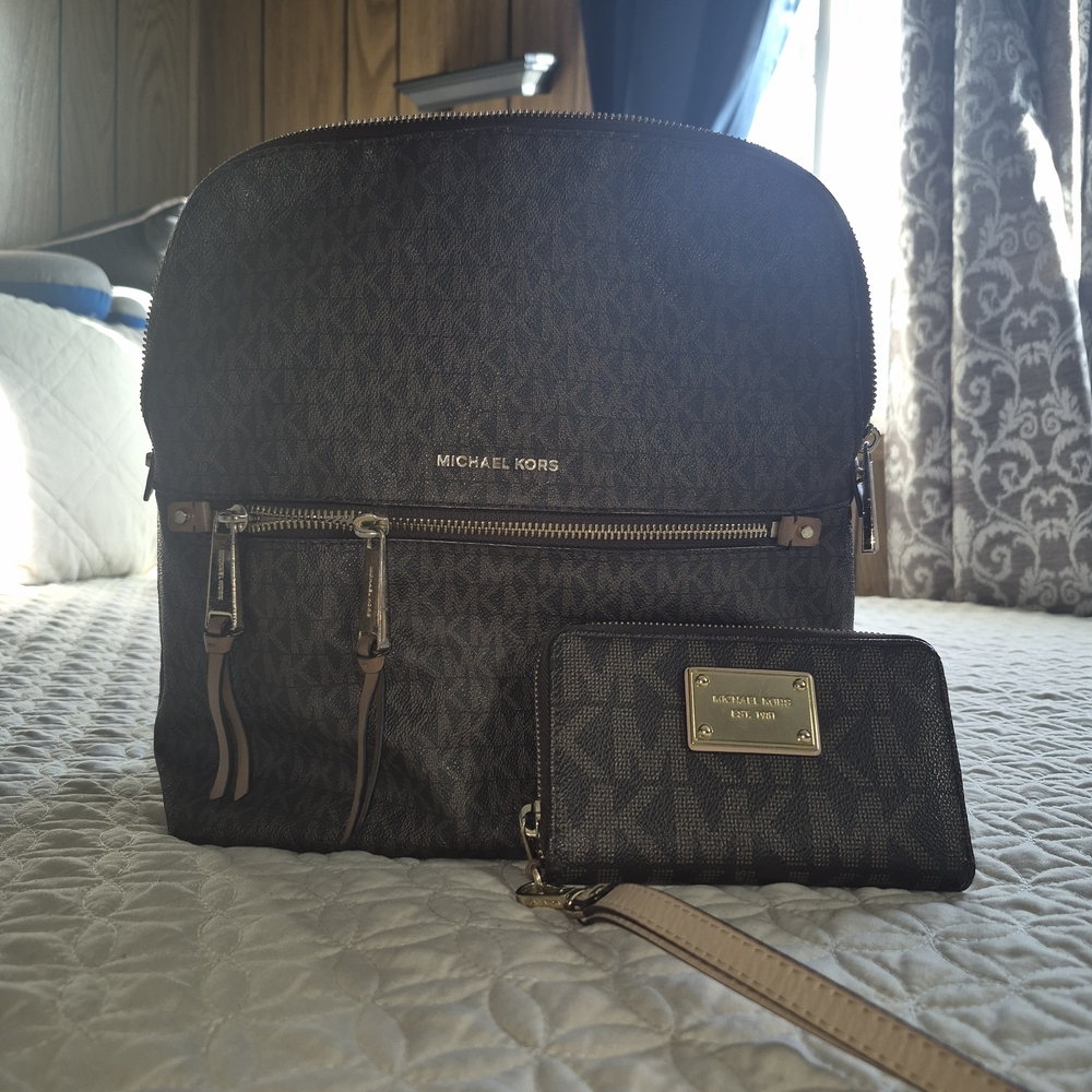 Michael Kors Brown Backpack and Wallet Set